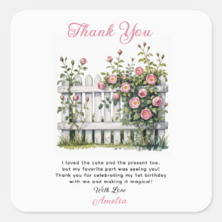 Floral Thank You Card for First Birthday  Square Sticker