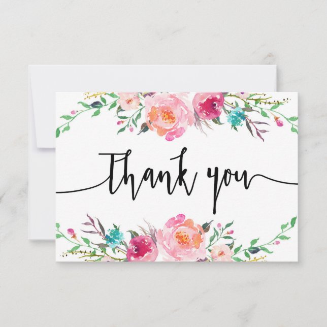 Floral thank you card, greenery, boho card (Front)