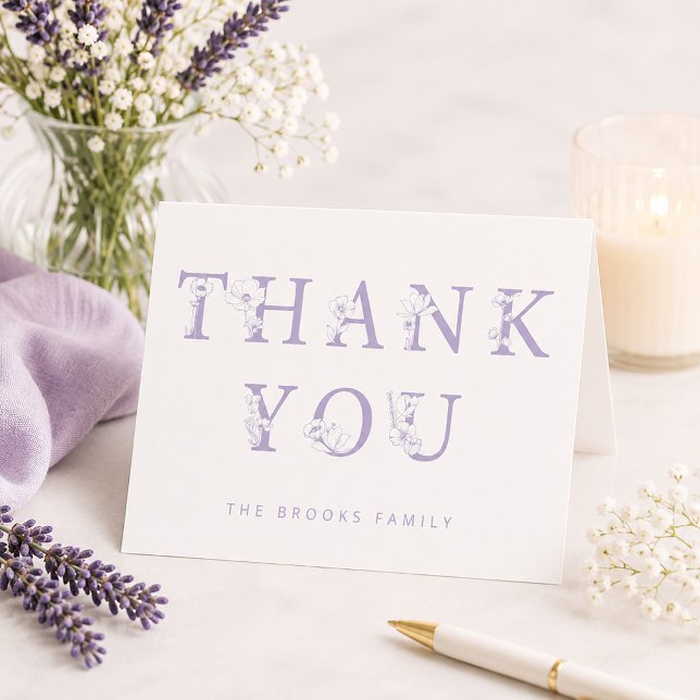 Floral Thank You Card | Lavender Baby Shower (Thank-you card with lavender florals)