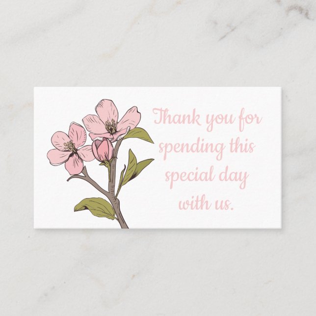 Floral Thank You Cherry Blossom Pink Wedding Party Place Card (Front)