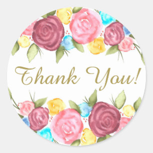 Floral Thank You Classic Round Sticker