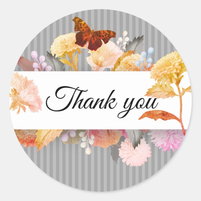 Floral thank you classic round sticker (Front)