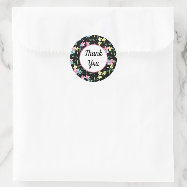 Floral Thank You Classic Round Sticker (Bag)