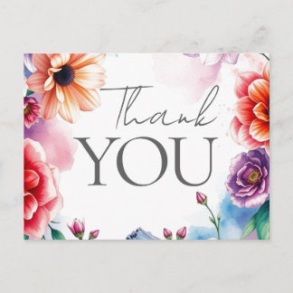 Floral Thank You Elegant Modern Plain Modern Holiday Postcard