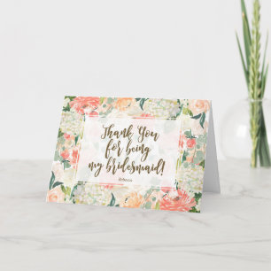 floral thank you for being my bridesmaid card
