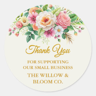 Floral Thank You for Supporting Our Small Business Classic Round Sticker