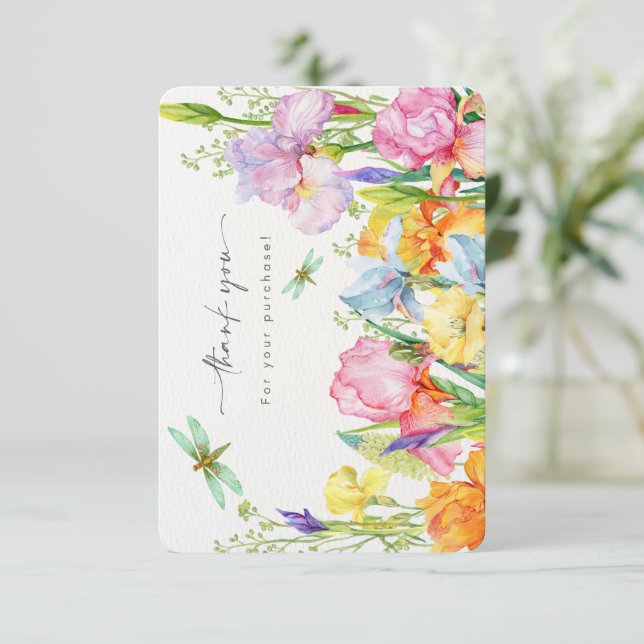 Floral Thank You for your purchase card. Card (Standing Front)
