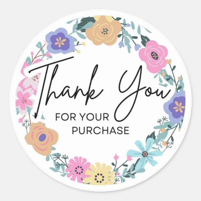 Floral Thank You for Your Purchase Sticker (Front)