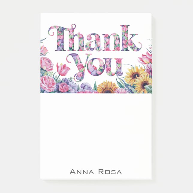 *~* Floral Thank You Gratitude AP85 Manifestation Post-it Notes (Front)
