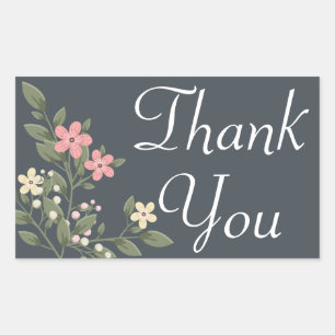 Floral Thank You Grey & Pink Flower Grey Wedding Rectangular Sticker