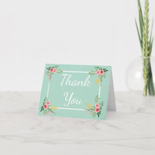 Floral Thank You Mint Green Pink Rose Flowers