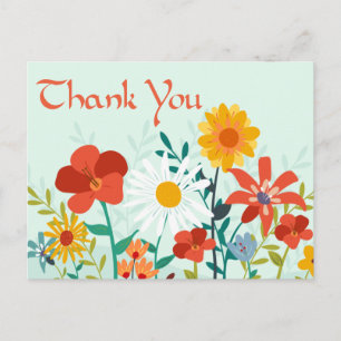 Floral Thank You Mint Green Wildflowers Postcard