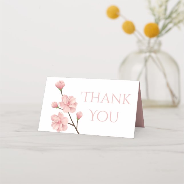 Floral Thank You Pink Cherry Blossom Flower Party Place Card (Front)