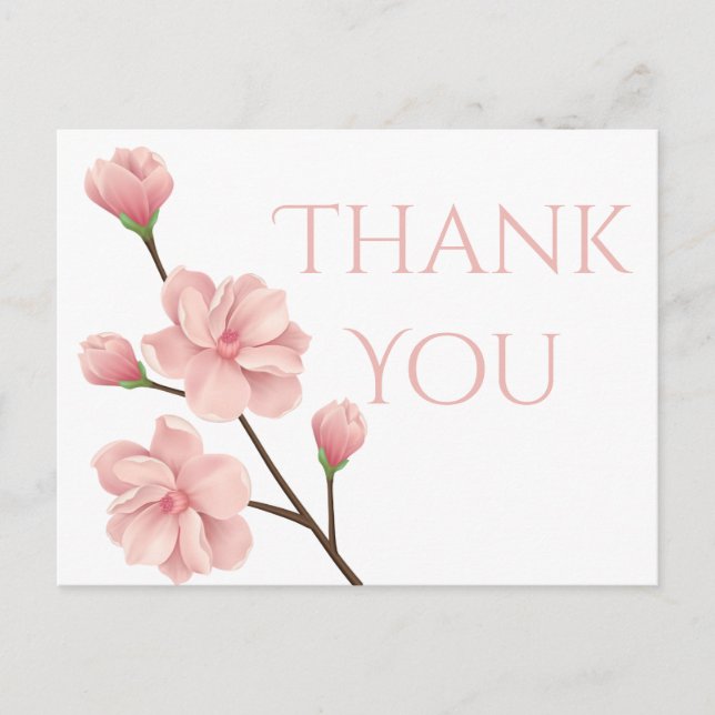 Floral Thank You Pink Cherry Blossom Flower Party Postcard (Front)
