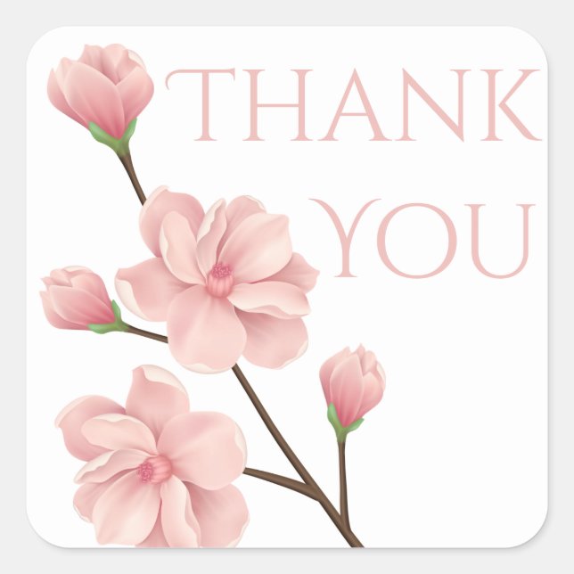 Floral Thank You Pink Cherry Blossom Flower Party Square Sticker (Front)