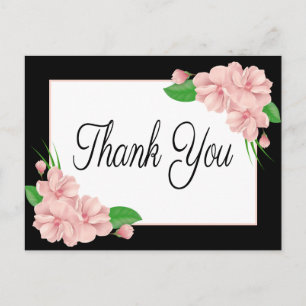 Floral Thank You Pink Flowers Black Wedding Party Postcard