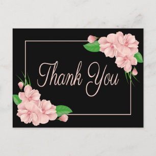 Floral Thank You Pink Flowers Black Wedding Party Postcard