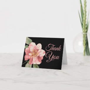 Floral Thank You Pink Lily Flower Black Note Card