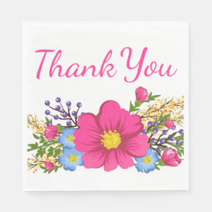 Floral Thank You Pink Magenta Watercolor Flowers Napkin