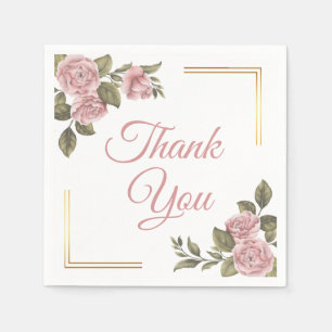 Floral Thank You Pink Peony Elegant Wedding Napkin