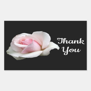Floral Thank You Pink Rose Flower Black Wedding Rectangular Sticker