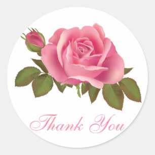 Floral Thank You Pink Rose Flower Classic Round Sticker