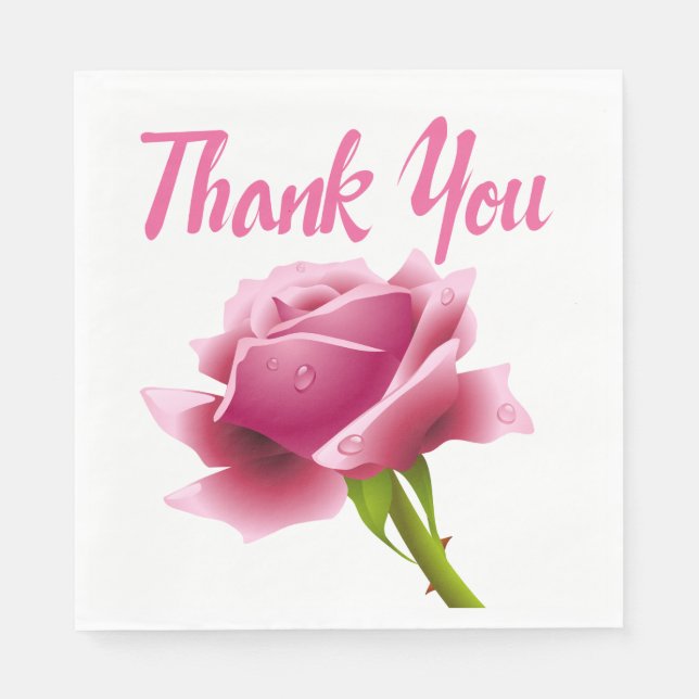 Floral Thank You Pink Rose Flower Napkin (Front)