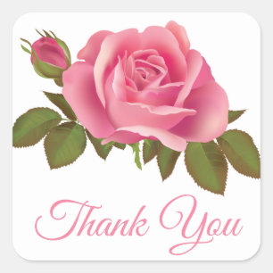 Floral Thank You Pink Rose Flower Roses Square Sticker