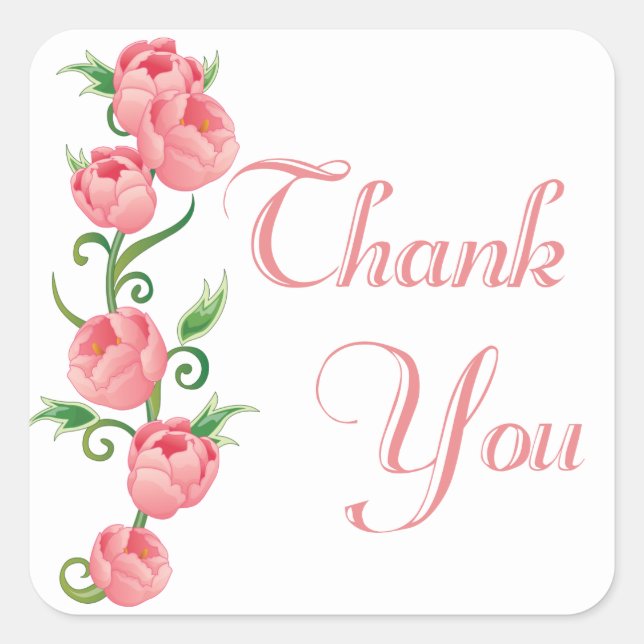 Floral Thank You Pink Rose Flower Sticker / Seal (Front)