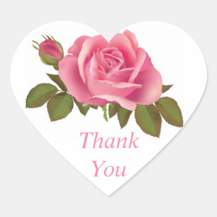 Floral Thank You Pink Rose Flower Wedding Heart Sticker