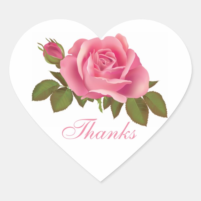 Floral Thank You Pink Rose Flower Wedding Heart Sticker (Front)