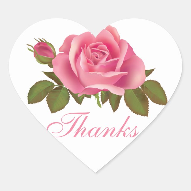 Floral Thank You Pink Rose Flower Wedding Roses Heart Sticker (Front)
