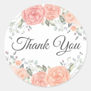 Floral Thank You Pink Rose Vintage Wedding Flower Classic Round Sticker