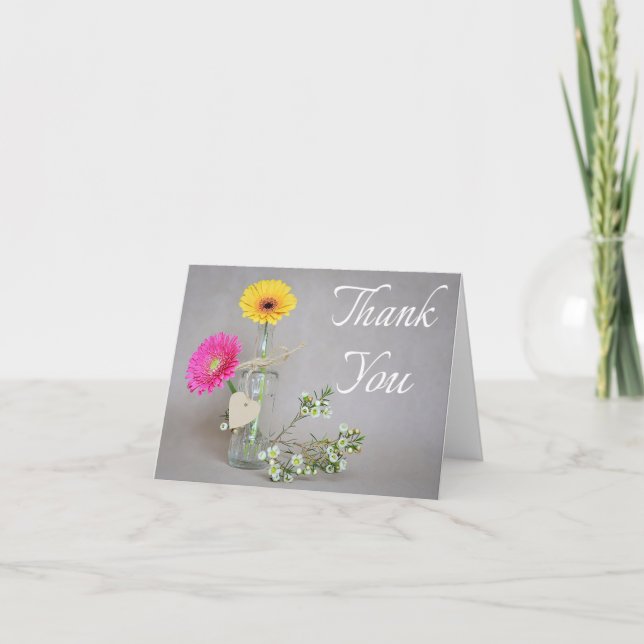 Floral Thank You Pink, Yellow Gerbera Daisy Flower (Front)