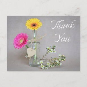 Floral Thank You Pink, Yellow Gerbera Daisy Flower Postcard