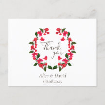 Floral Thank you Postcard with Red Bougainvillea 