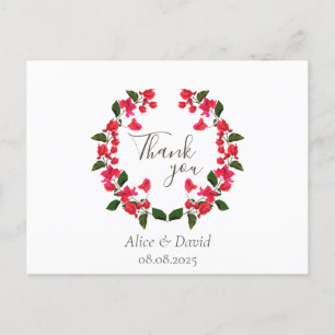 Floral Thank you Postcard with Red Bougainvillea 