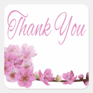 Floral Thank You Purple Cherry Blossoms Square Sticker