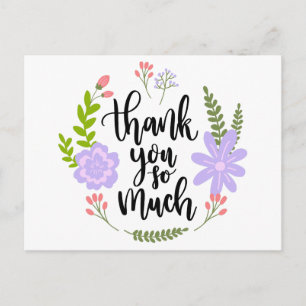 Floral Thank You Purple Flowers & Green Leaves Postcard