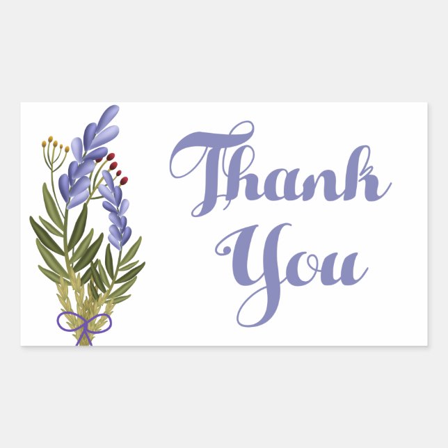 Floral Thank You Purple Lavender Flower Rectangular Sticker (Front)