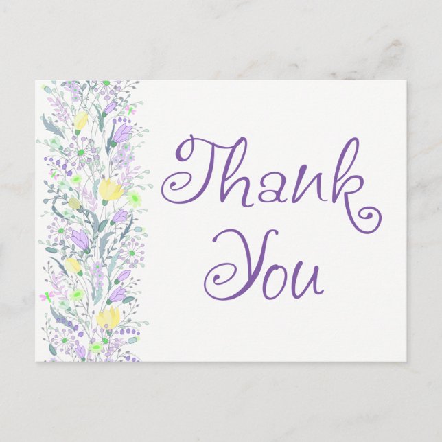 Floral Thank You Purple Lavender Hearts Postcard (Front)