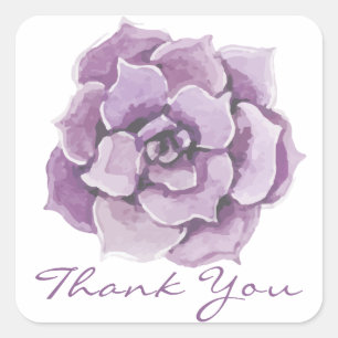 Floral Thank You Purple Succulent Watercolor Square Sticker