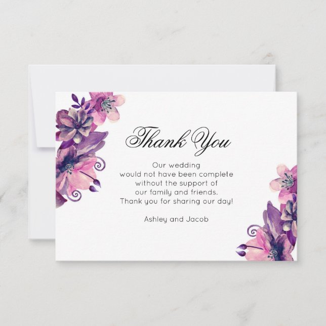 Floral thank you. Purple wedding. Flowers note You Card (Front)