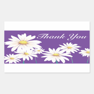 Floral Thank You Purple White Daisy Flower Rectangular Sticker