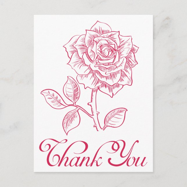 Floral Thank You Red Rose Flower Postcard (Front)