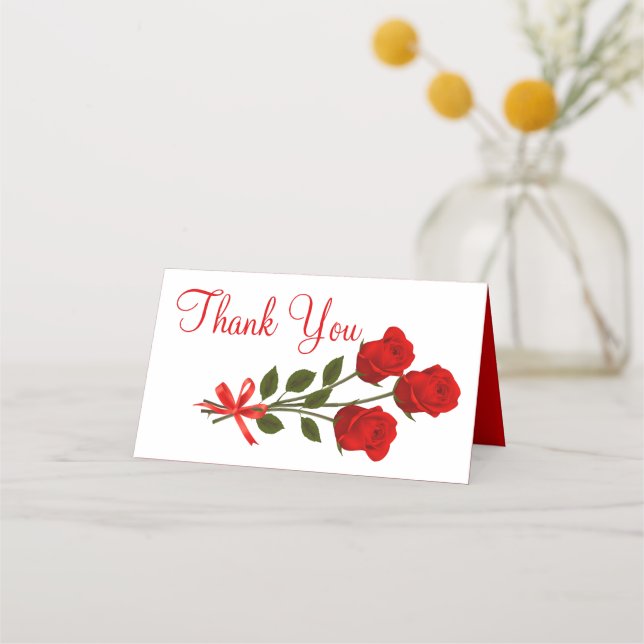 Floral Thank You Red Rose Flower - Wedding Party Place Card (Front)