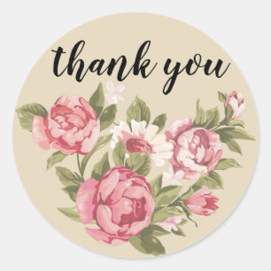 floral thank you sticker - personalise text, round