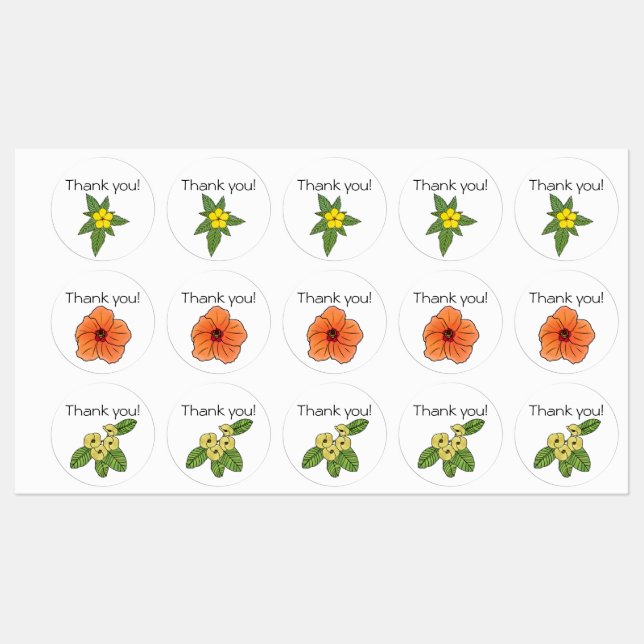 Floral "Thank You" Stickers 3 Flower Designs (Sheet)