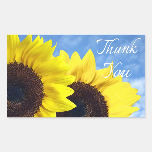 Floral Thank You Sunflower Yellow Flower Rectangular Sticker (Front)