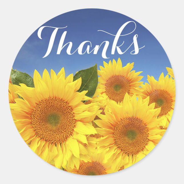 Floral Thank You Sunflower Yellow Flower Wedding Classic Round Sticker (Front)